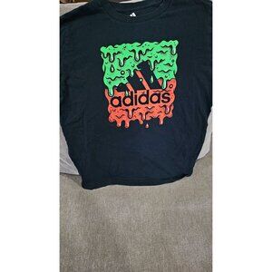Adidas Youth M (10/12) Black T-Shirt With Green & Red Dripping Logo Design